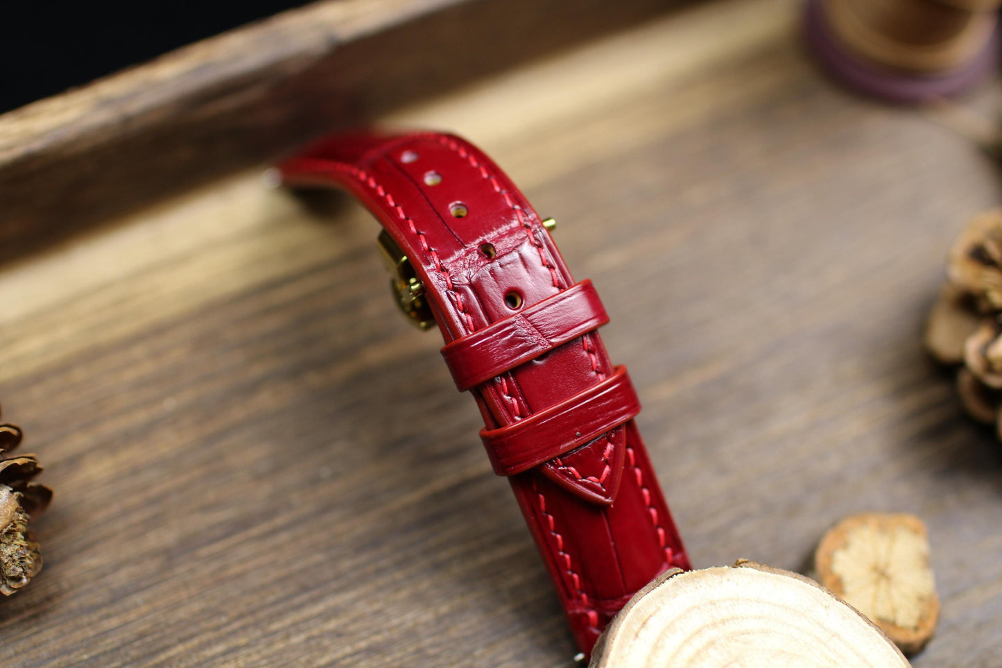 Oxblood Dark Red Alligator Leather Watch Strap 24mm 22mm 21mm 20mm Handmade Leather Watch Band Clasp Alligator Leather 18mm 16mm 14mm