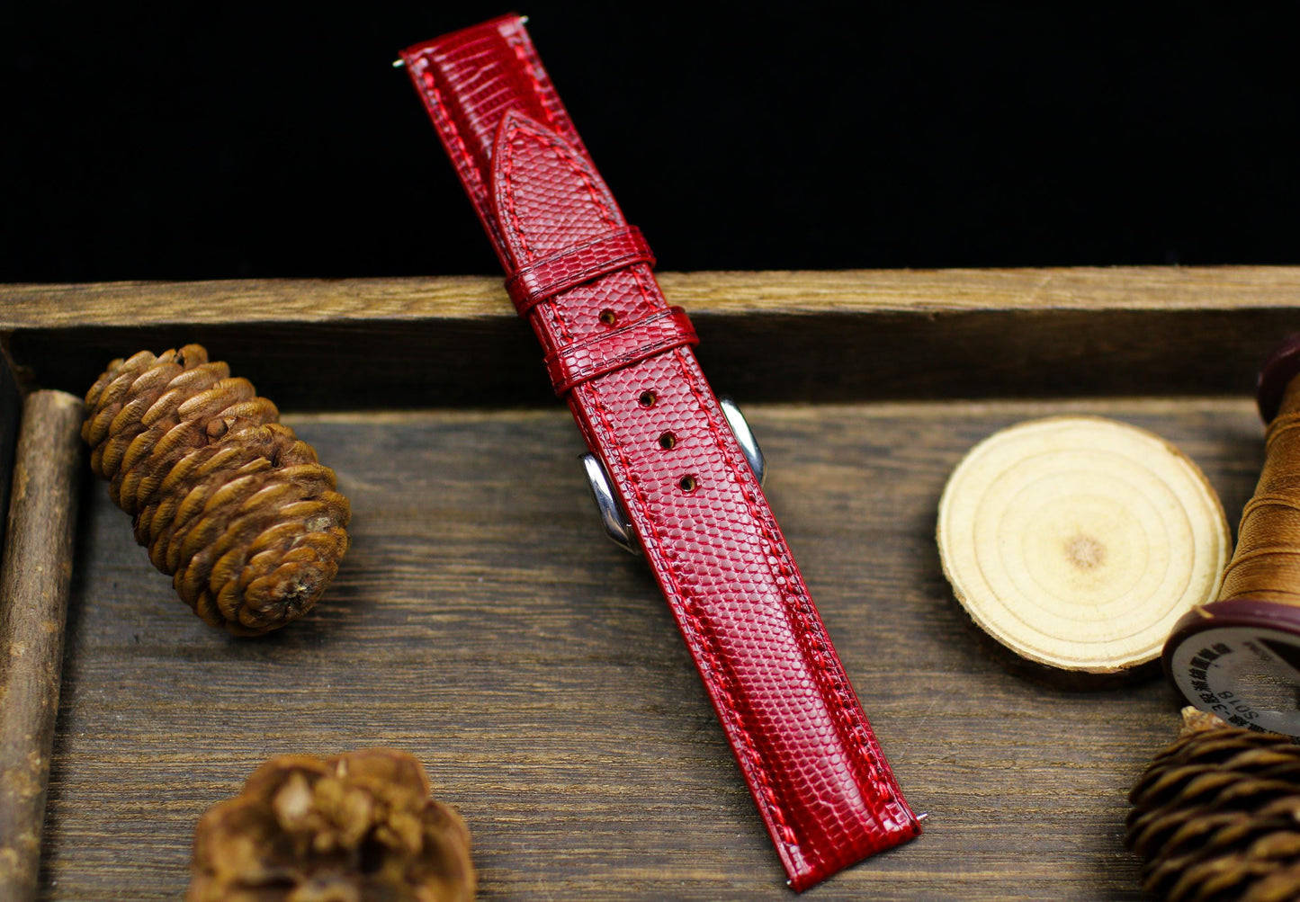 Dark Red Oxblood Lizard Leather Watch Strap 24mm 22mm 21mm 20mm Handmade Cherry Red Leather Watch Band Lizard Leather 18mm 16mm 14mm