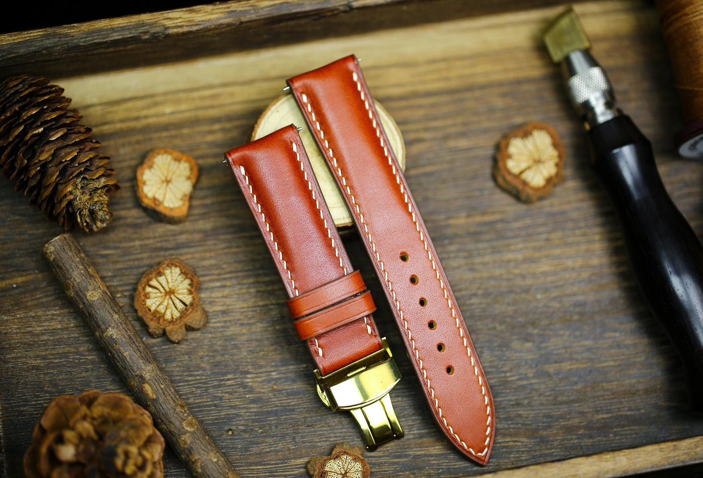 British Tan Vachetta Leather Watch Strap 24mm 22mm 21mm 20mm Leather Watch Band Deployant Clasp Vachetta Brown Leather 18mm 16mm 14mm 12mm