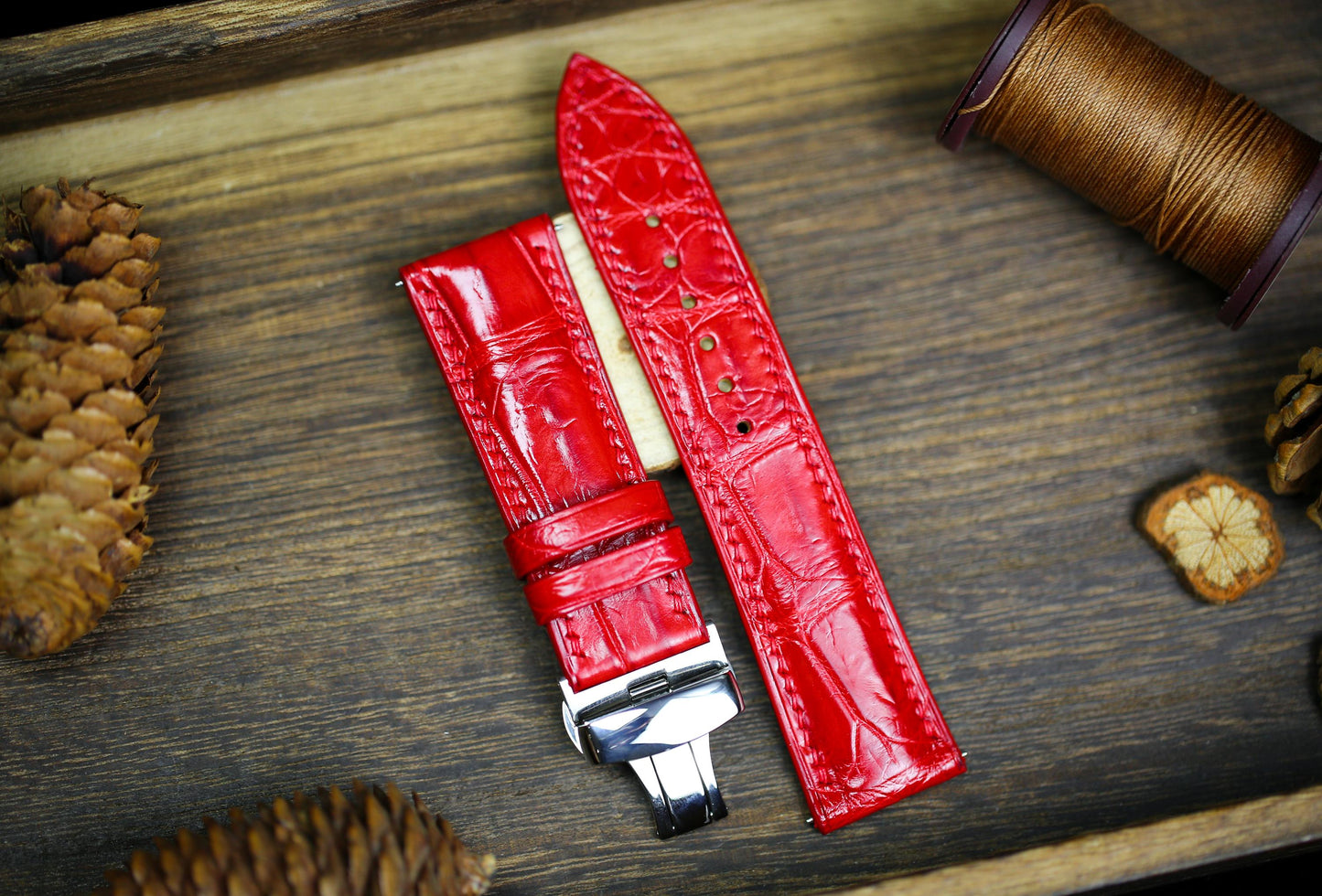 Bright Red Alligator Leather Watch Strap 24mm 22mm 21mm 20mm 19mm Handmade Leather Watch Band Clasp Red Alligator Leather 18mm 16mm 14mm