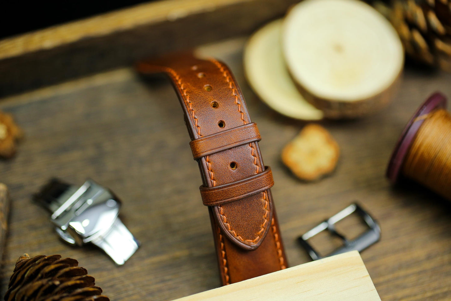 Brown Vachetta Leather Watch Strap 24mm 22mm 21mm 20mm Leather Watch Band Deployant Clasp Vachetta Brown Leather 18mm 16mm 14mm 12mm