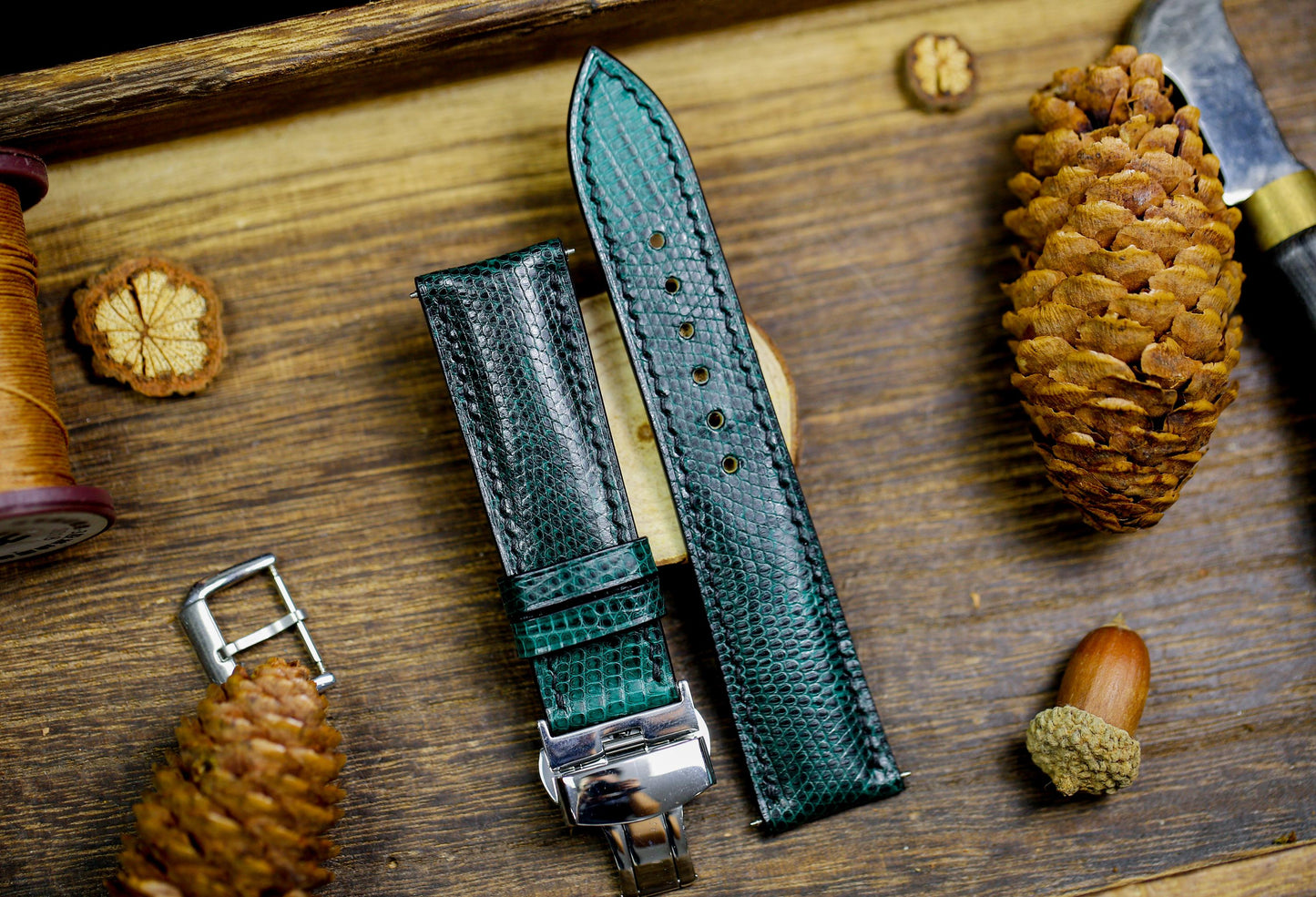 Green Black Lizard Leather Watch Strap 24mm 22mm 20mm Handmade Leather Green Patina Lizard Watch Band Lizard Leather Watch Strap 18mm 16mm