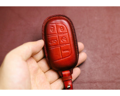 Leather key fob cover for Dodgee Chryslerr 200 300C Ramm Charger Journey Challenge Dart Durango Renegade Car Accessories