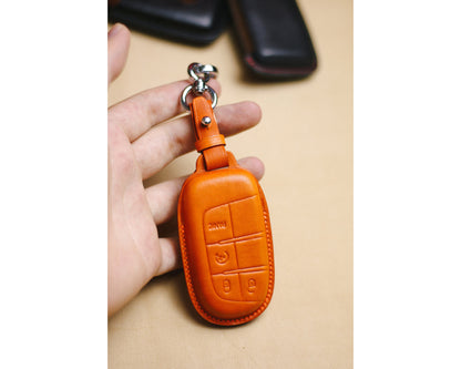 Leather key fob cover for Grand Cherokee Compass Chryslerr 300 200 Dodgee Challenger Charger Dart Durango SRT Fiatt 500 Ramm accessories
