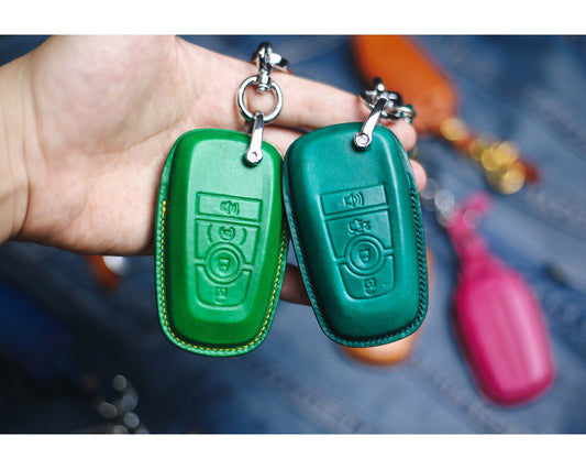 For Mustang Key fob cover, Bronco Sport Raptor Leather Key Fob Cover Case 2024 Mustang Mach E 2021 2022 Keychain KeyRing Remote Holder