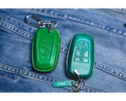 For Mustang Key fob cover, Bronco Sport Raptor Leather Key Fob Cover Case 2024 Mustang Mach E 2021 2022 Keychain KeyRing Remote Holder