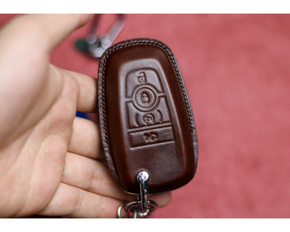 Leather Key Fob Cover For Maverick Bronco Logo Sport Ranger Gen 6 2024 Bronco Raptor Tremor Mustang 2022 2023 Car Accessories For Tremor