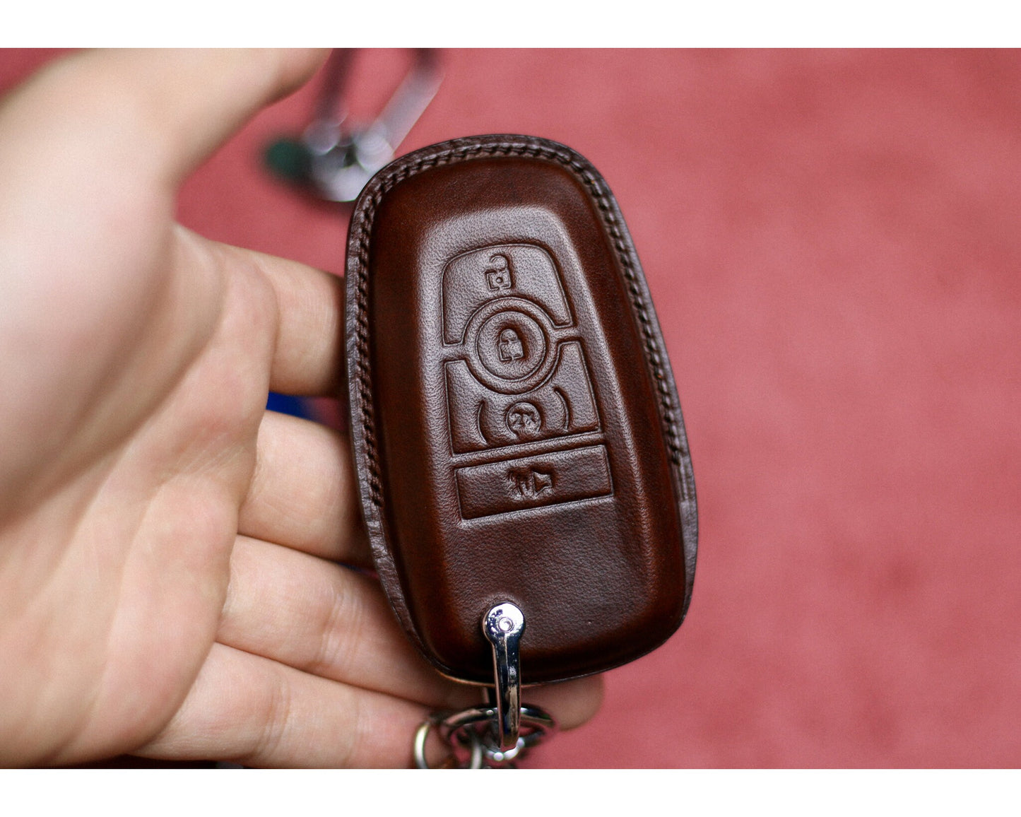 Leather Key Fob Cover For 2024 Bronco Logo Sport Ranger Gen 6 Bronco Raptor Tremor Mustang Maverick 2022 2023 Car Accessories For Bronco