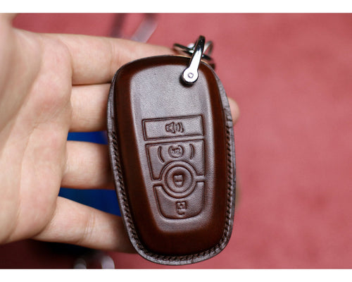 Leather Key Fob Cover For Maverick Bronco Logo Sport Ranger Gen 6 2024 Bronco Raptor Tremor Mustang 2022 2023 Car Accessories For Tremor