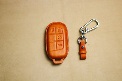 Leather key fob cover for Grand Cherokee Compass Chryslerr 300 200 Dodgee Challenger Charger Dart Durango SRT Fiatt 500 Ramm accessories