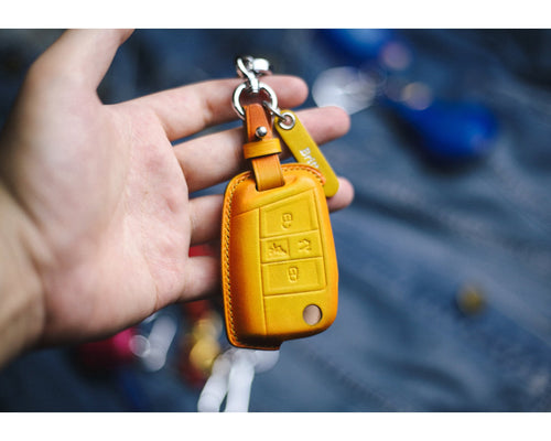 Leather Fob Cover 2021 2022 Atlas Flip Key Fob Cover Case Remote Jetta Golf Golf7 Magotan Passat MK7 GTI Polo Beetle Tiguan Remote Holder