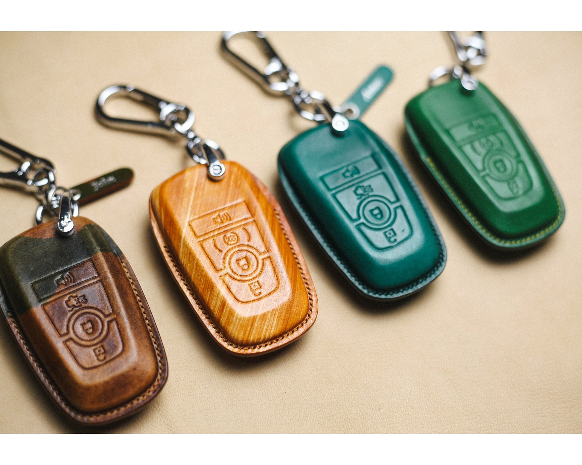 Custom Logo Leather Key Fob Cover Holder for 2024 Bronco EcoSport Edge Expedition Explorer Fusion Ranger 3 4 5 Buttons Smart Keyless Remote