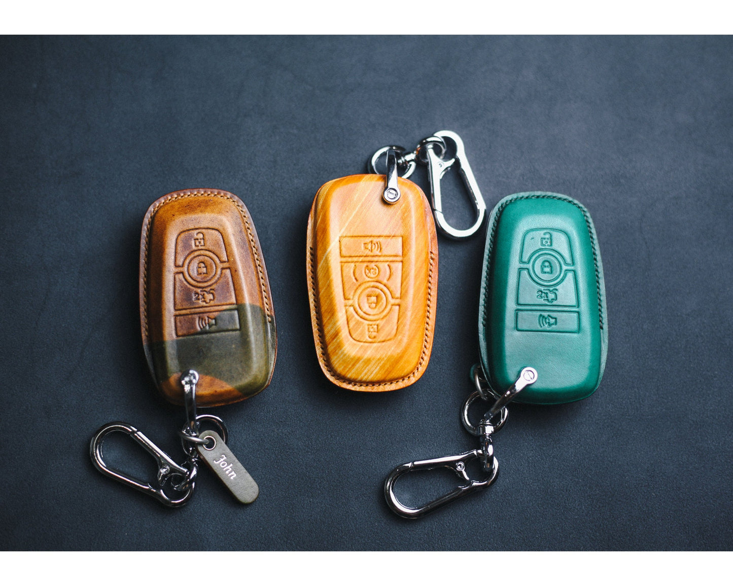 Cyber Orange Maverick Fob Leather Cover For 2024 Bronco Sport Area 51 Mustang Key Fob Keychain Custom Logo Stamp Embossed Car Accessories