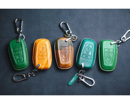 Cyber Orange Maverick Fob Leather Cover For 2024 Bronco Sport Area 51 Mustang Key Fob Keychain Custom Logo Stamp Embossed Car Accessories