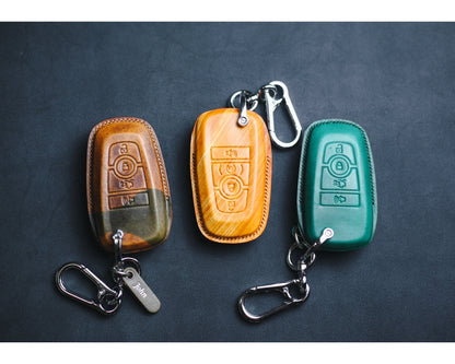 Custom Logo Leather Key Fob Cover Holder for 2024 Bronco EcoSport Edge Expedition Explorer Fusion Ranger 3 4 5 Buttons Smart Keyless Remote