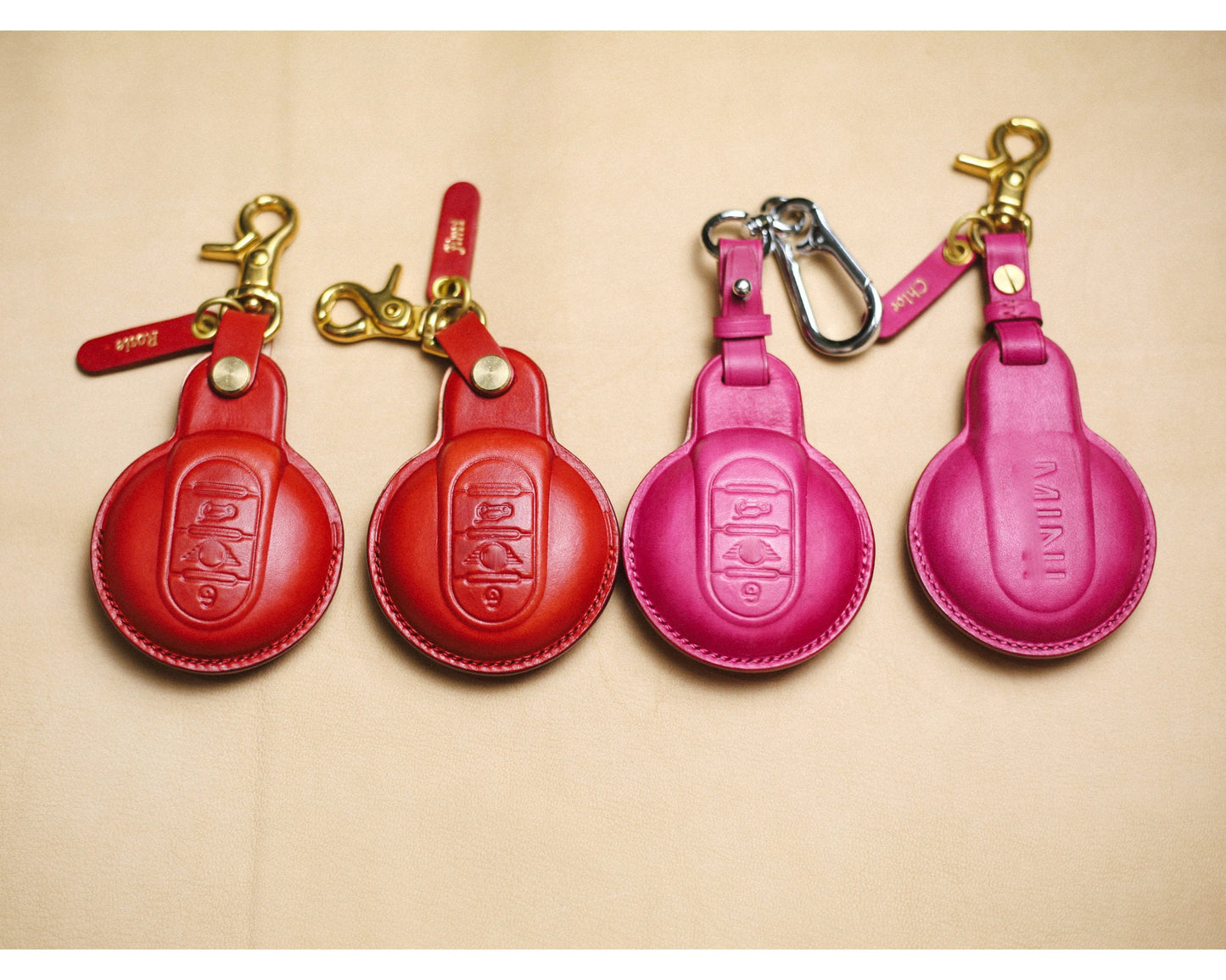 Red Pink Leather Cover Mini F Series 3 4 Buttons Key Fob Case Clubman Hardtop Hatchback Countryman F54 F55 F56 F57 F60 Paceman Jcw