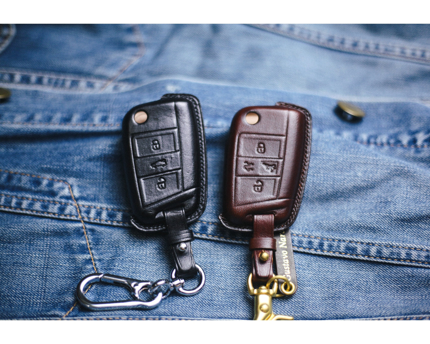 Leather Key Fob Cover Case 2023 Atlas Jetta Golf 7 Magotan Passat B8 ALLTRACK MK7 Golf7 GTI Polo Tiguan Remote Holder Car Accessories