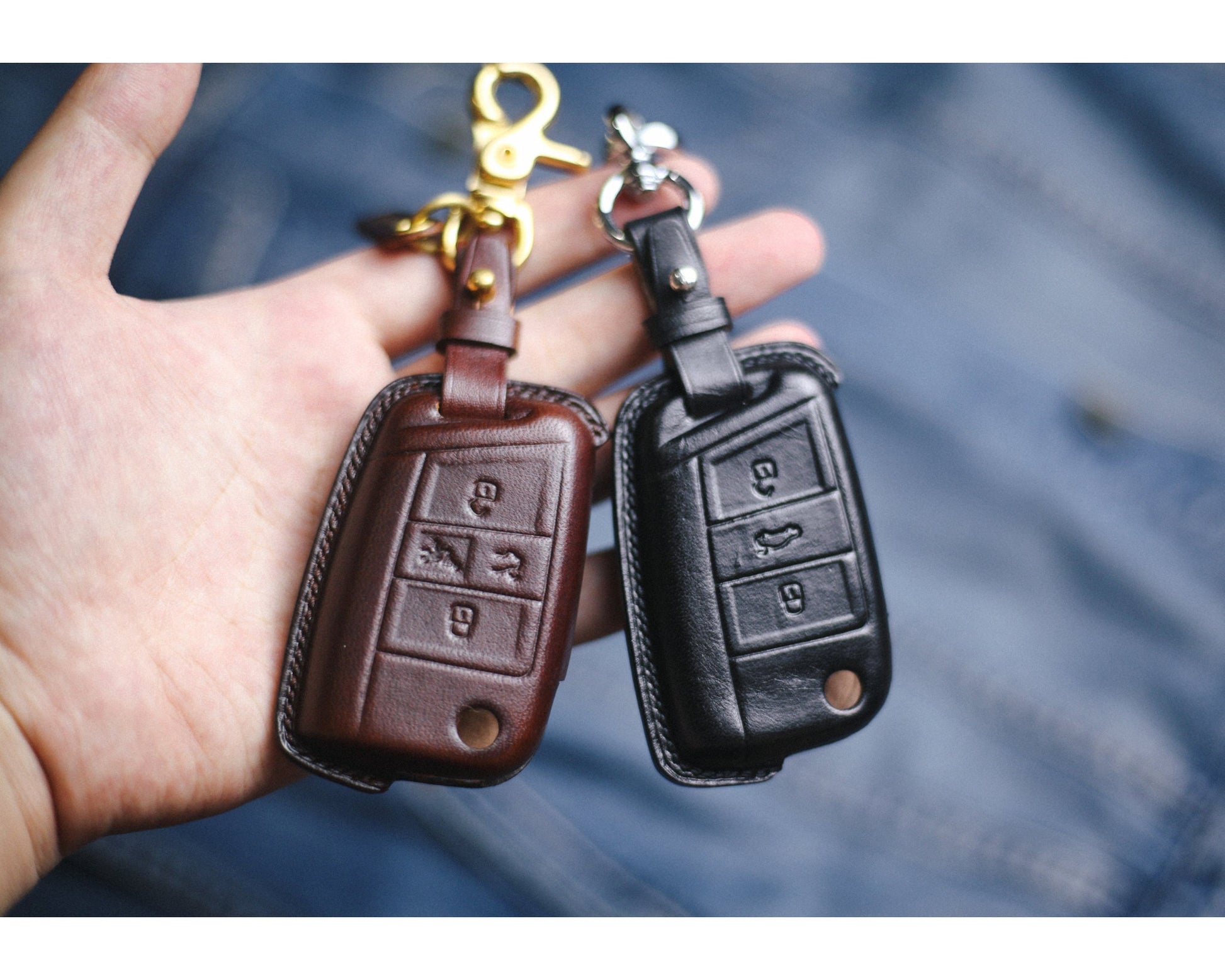 Leather Key Fob Cover Protector Case for 2023 Atlas Jetta Golf 7 2025 Magotan Passat B8 Atlas Mk7 Gti Polo Tiguan 2024 Keyless