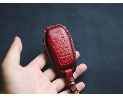 Leather Key Fob Cover For Mustang 3 4 5 Buttons Fusion Fob Mondeo Mustang F150 Explorer Edge S Max Mondeo Galaxy MKZ MkC Key Fob Cover