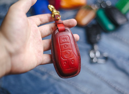 Leather Key Fob Cover For Mustang 3 4 5 Buttons Fusion Fob Mondeo Mustang F150 Explorer Edge S Max Mondeo Galaxy MKZ MkC Key Fob Cover