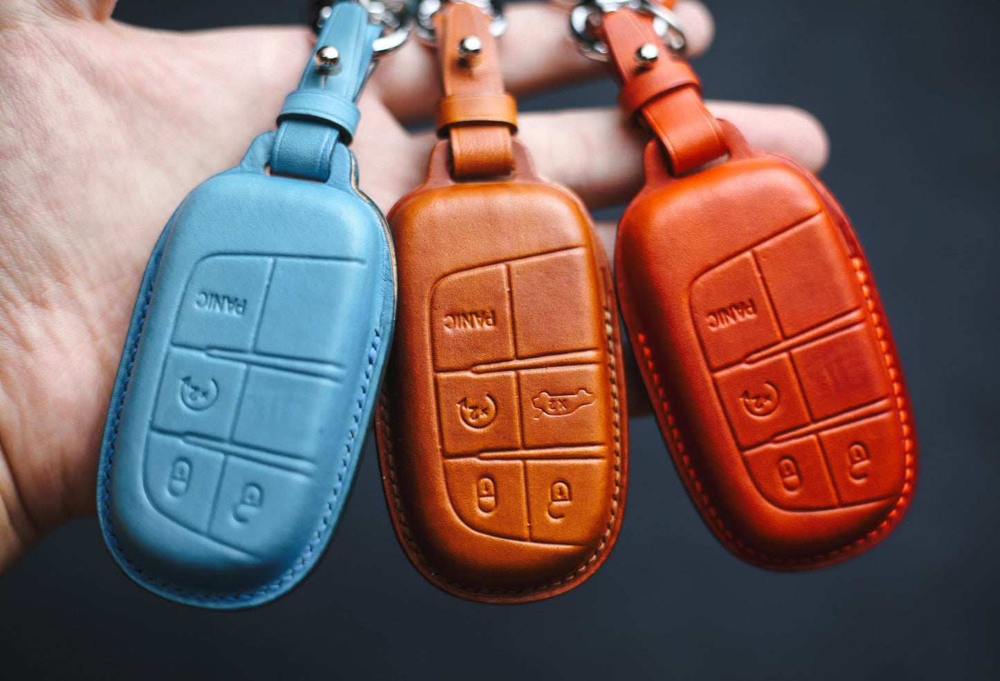 Leather Fob Cover For Ramm 3500 2500 1500 Dodgee Truck Chryslerr 200 300C Ramm Charger Journey Challenge Durango Renegade Cherokee Key Cover