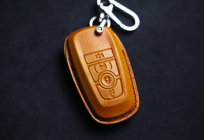 Cyber Orange Maverick Fob Leather Cover For 2024 Bronco Sport Area 51 Mustang Key Fob Keychain Custom Logo Stamp Embossed Car Accessories