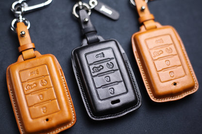 Wagoneer 2022 Ramm 2023 Leather Key Fob Cover For 2021 Dodgee Grand Cherokee L Renegade 2017 2018 Wrangler Rubicon Sahara JK Key Fob Holder
