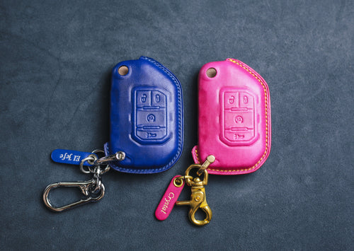 Leather Key Fob Cover For Wrangler 2018 2020 2022 Dodgee Grand Cherokee Ramm Renegade 2023 2024 2025 Wagoneer Rubicon Sahara JK JL Smart Key