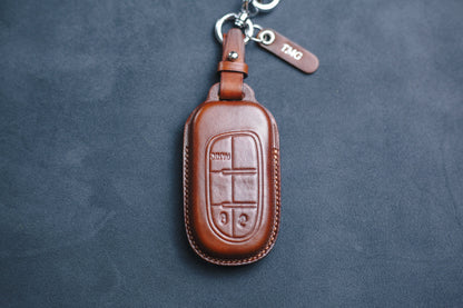 Leather Key Fob case Cover Fit for Grand Cherokee, (2016- 2018) Ramm 1500 2500 3500, Challenger Charger Dart Durango Keychain Initials