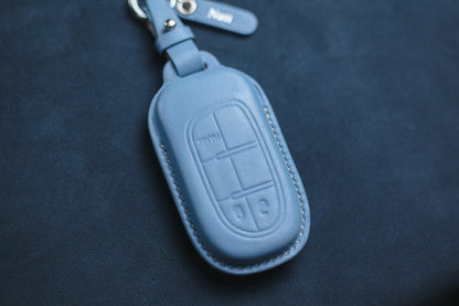 Leather Key Fob case Cover Fit for Grand Cherokee, (2016- 2018) Ramm 1500 2500 3500, Challenger Charger Dart Durango Keychain Initials