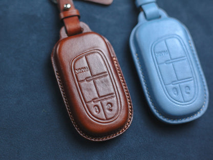 Leather Key Fob case Cover Fit for Grand Cherokee, (2016- 2018) Ramm 1500 2500 3500, Challenger Charger Dart Durango Keychain Initials