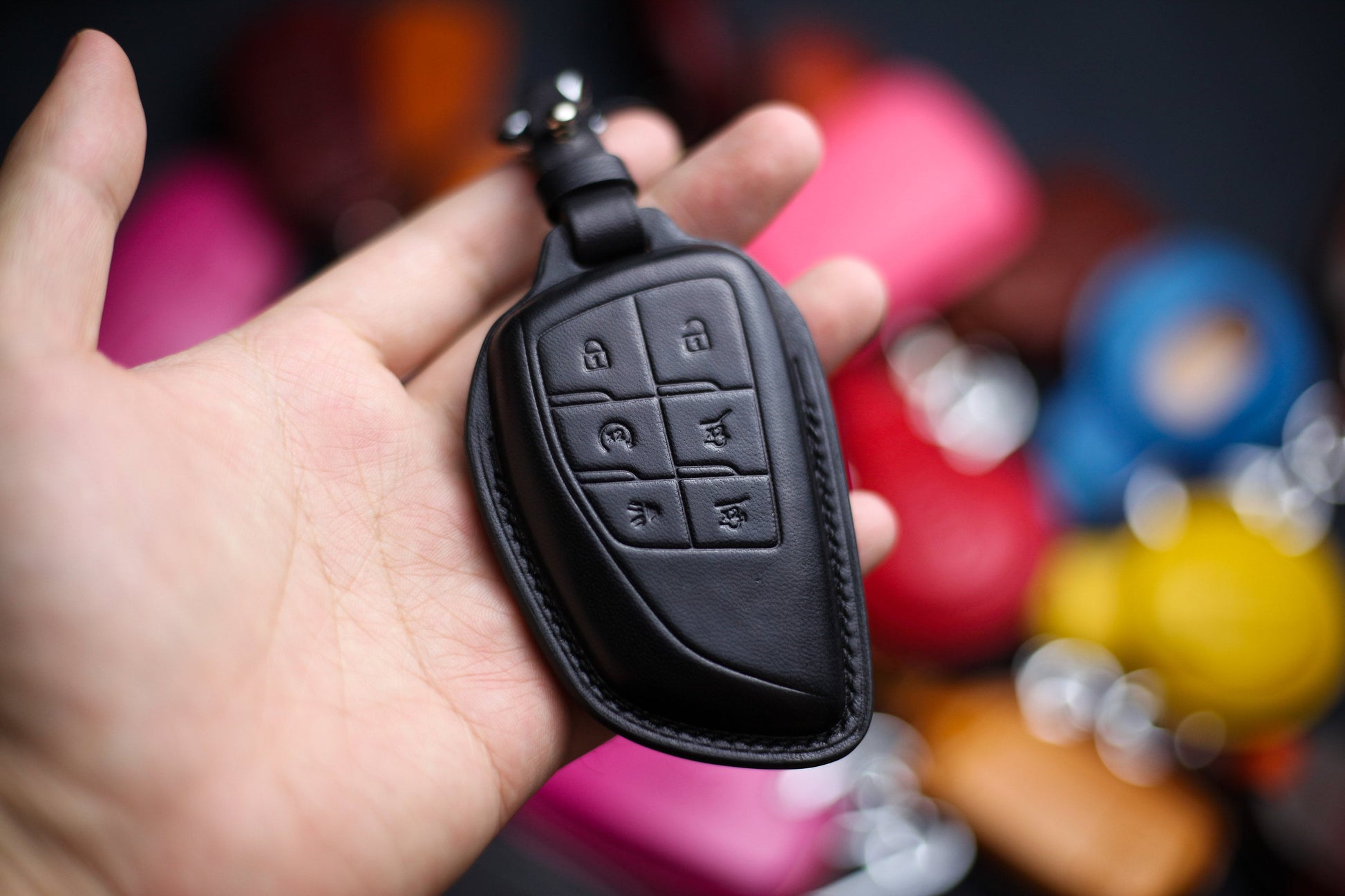 Leather Cover For 2024 G-m-c Hummeer Suv Truck Ev Key Fob Case Chevy Silverado Tahoe Acadia Denali Sierra Remote Holder Keychain Accessories