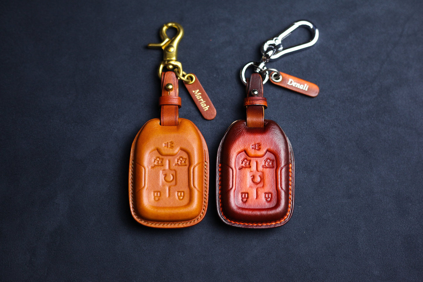 Leather Key Fob Cover For 2021 2022 2023 Chevy Silverado Smart Remote Case Chevy Suburban 2020 Yukon XL G-M-C Accessories Keyless Holder