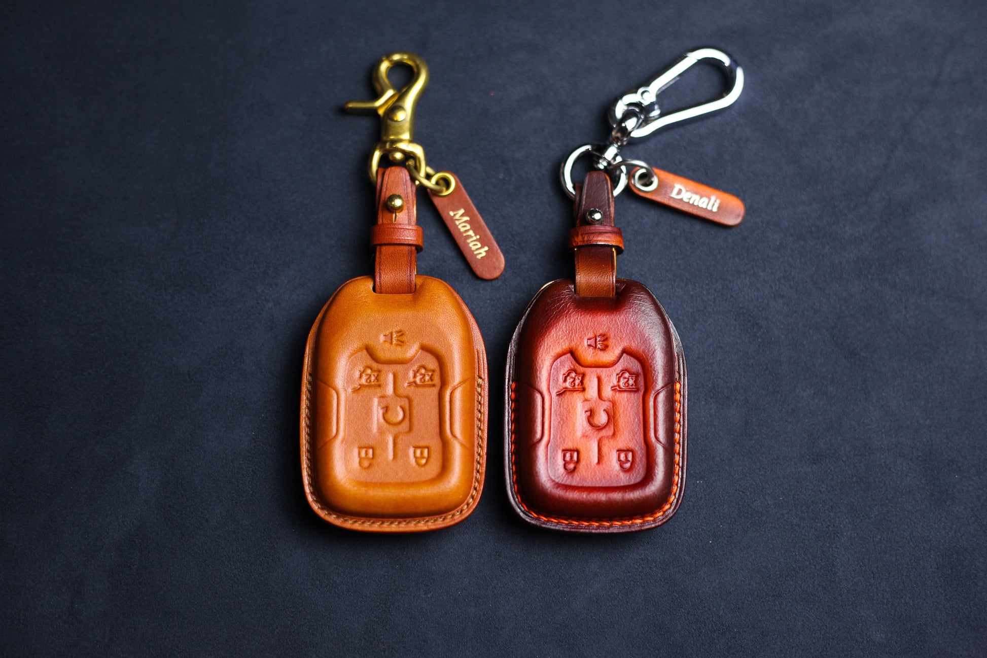 Leather Key Fob Cover For 2021 2022 2023 Chevy Silverado Smart Remote Case Chevy Suburban 2020 Yukon XL G-M-C Accessories Keyless Holder