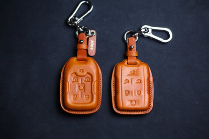 Fit For 2024 Acadia Key Fob Cover Canyon Remote Case Leather Holster Sierra Car Accessories Keyless Holder 2021 2022 2023 Keychain Name Tag