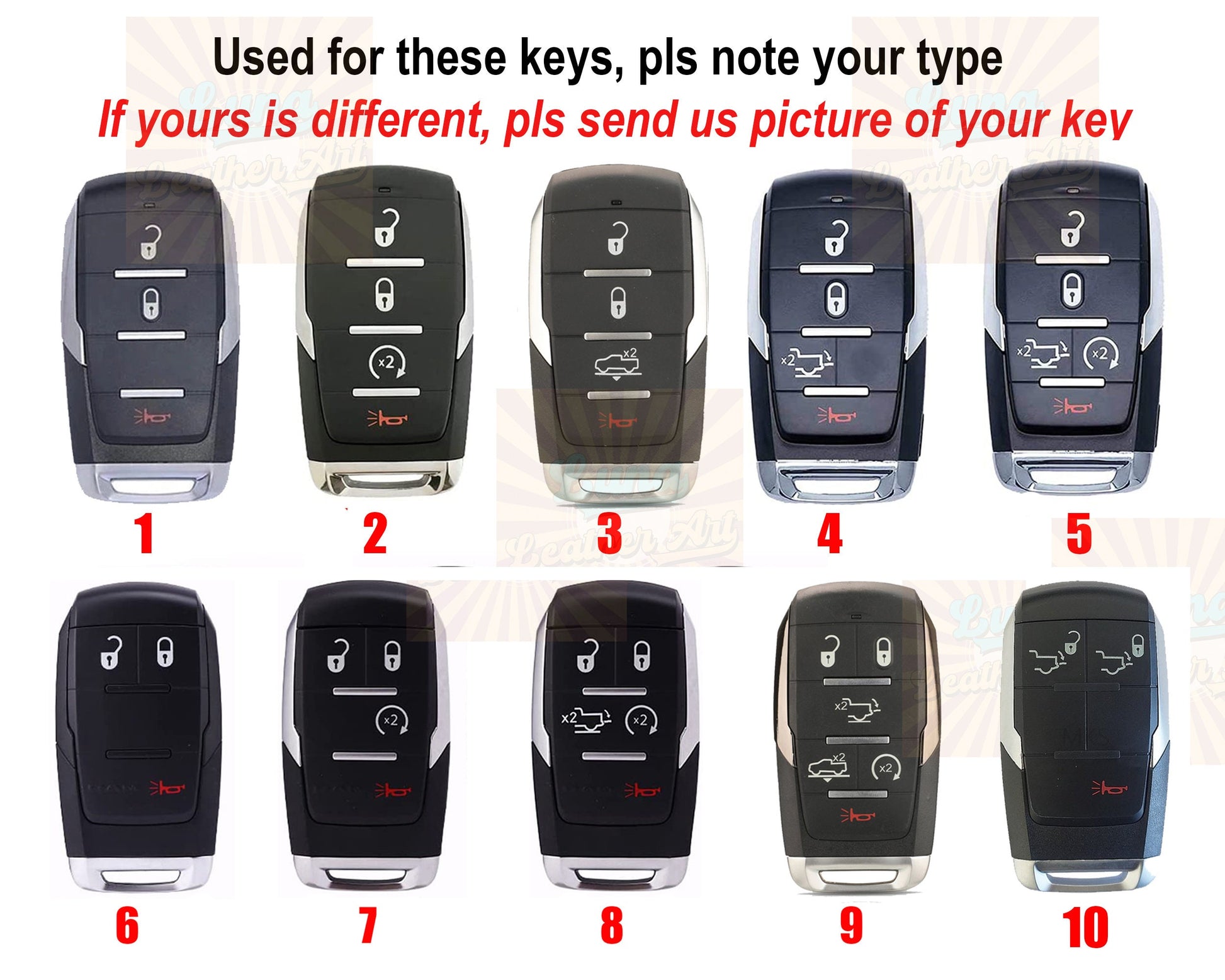 3/4/5/6 Buttons Leather Key Case Cover For Dodgee Longhorn Ramm 1500 Pickup 2019 2020 2021 2022 2023 Ramm 2500 3500 4500 5500 Trx Pickup