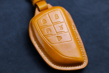Leather Cover For 2024 G-m-c Hummeer Suv Truck Ev Key Fob Case Chevy Silverado Tahoe Acadia Denali Sierra Remote Holder Keychain Accessories