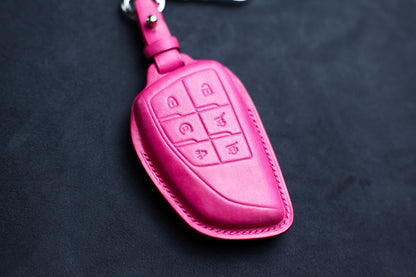 For Chevy Key Fob Cover Case Leather 2021 2022 Yukon Xl Daneli 2025 Chevy Tahoe Suburban Remote Silverado Case Holder Keychain Lanyard