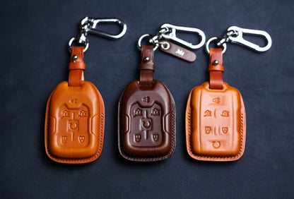 Leather Key Fob Cover For 2021 2022 2023 Chevy Silverado Smart Remote Case Chevy Suburban 2020 Yukon XL G-M-C Accessories Keyless Holder