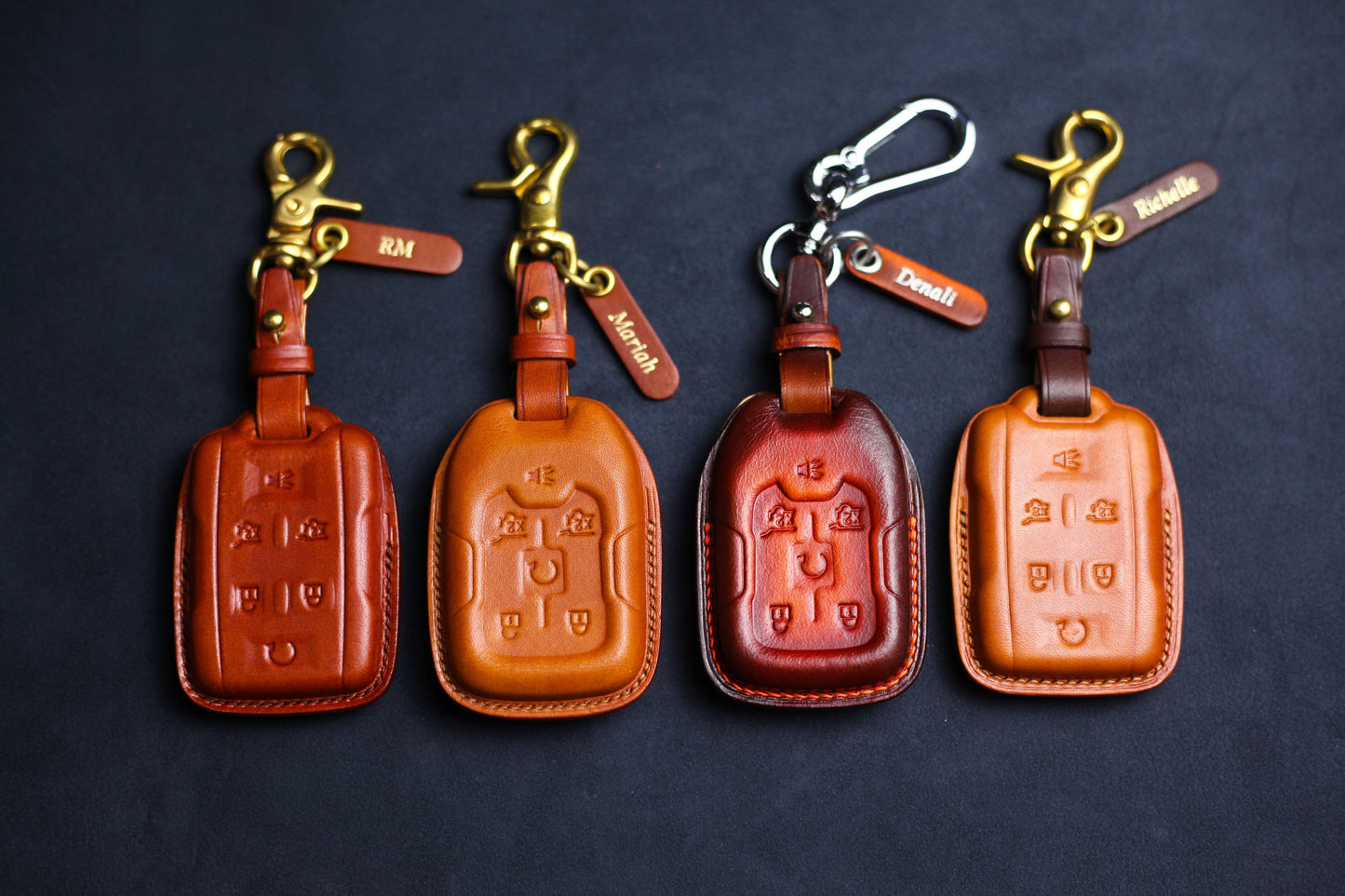 Fit For 2024 Acadia Key Fob Cover Canyon Remote Case Leather Holster Sierra Car Accessories Keyless Holder 2021 2022 2023 Keychain Name Tag