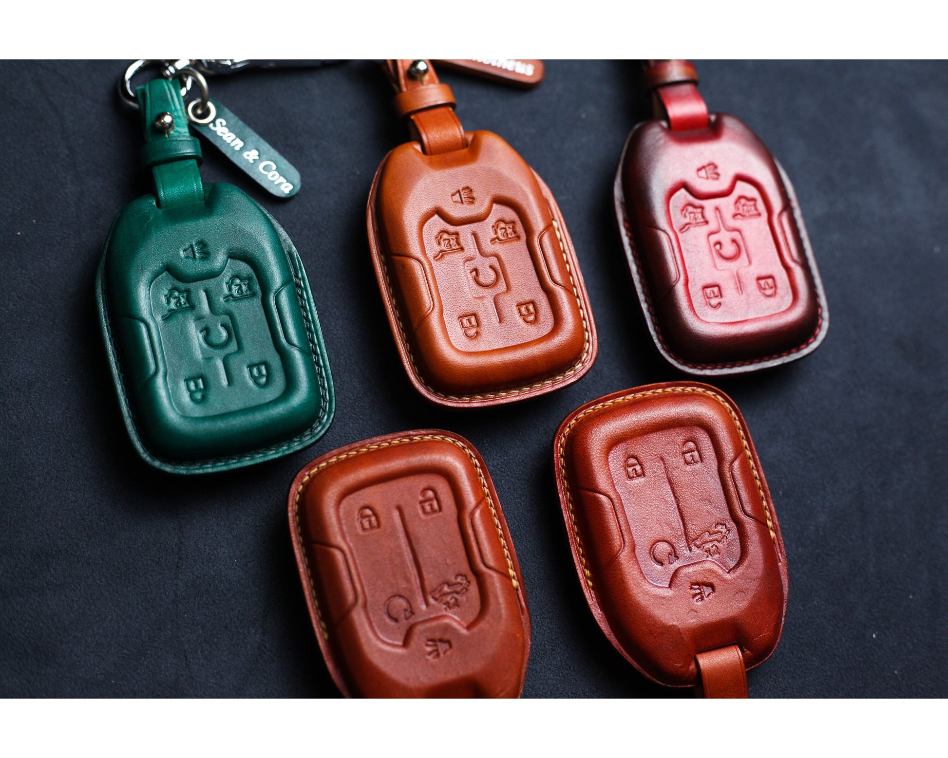 Leather Key Fob Cover For 2021 2022 2023 Chevy Silverado Smart Remote Case Chevy Suburban 2020 Yukon XL G-M-C Accessories Keyless Holder