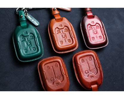 Leather Key Fob Cover For 2021 2022 2023 Chevy Silverado Smart Remote Case Chevy Suburban 2020 Yukon XL G-M-C Accessories Keyless Holder