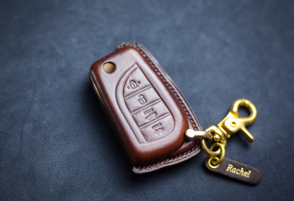 Leather Cover For Flip Key 2015 Camry 70 Prado Prius CHR Clicker Hilux Corolla Key Fob Case Folding Flip Remote Holder Prius Accessories