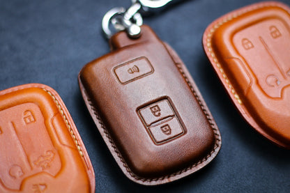 Leather Key Cover For Tundra Tacoma TRD Pro Key Fob Cover Leather Toyotas Tundra Truck Pickup Tacoma Fob Case Remote Holder Stamping Tundra