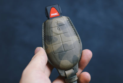 Army Camo Style Key fob Cover holder for Ramm Classic, Dodgee Classic, Grand Caravan Dart Chryslerr Town Country Cherokee Key Loop Keychain