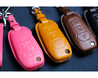 2017 Explorer Maverick Ranger F150 F250 Leather Key Fob Cover Case 2016 Bronco Base Fusion Edge Keyring Keychain Flip Keyless Remote Holder