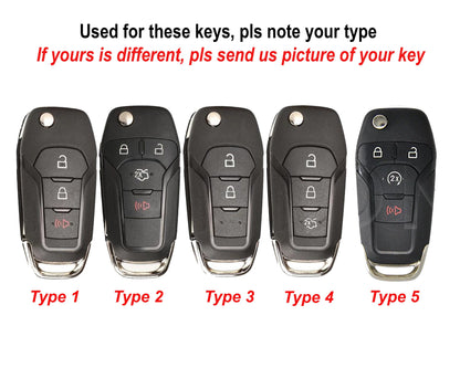 2017 Explorer Maverick Ranger F150 F250 Leather Key Fob Cover Case 2016 Bronco Base Fusion Edge Keyring Keychain Flip Keyless Remote Holder