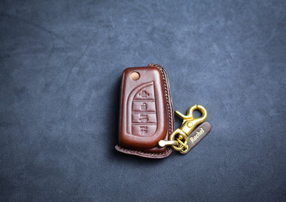 Leather Cover For Flip Key 2015 Camry 70 Prado Prius CHR Clicker Hilux Corolla Key Fob Case Folding Flip Remote Holder Prius Accessories