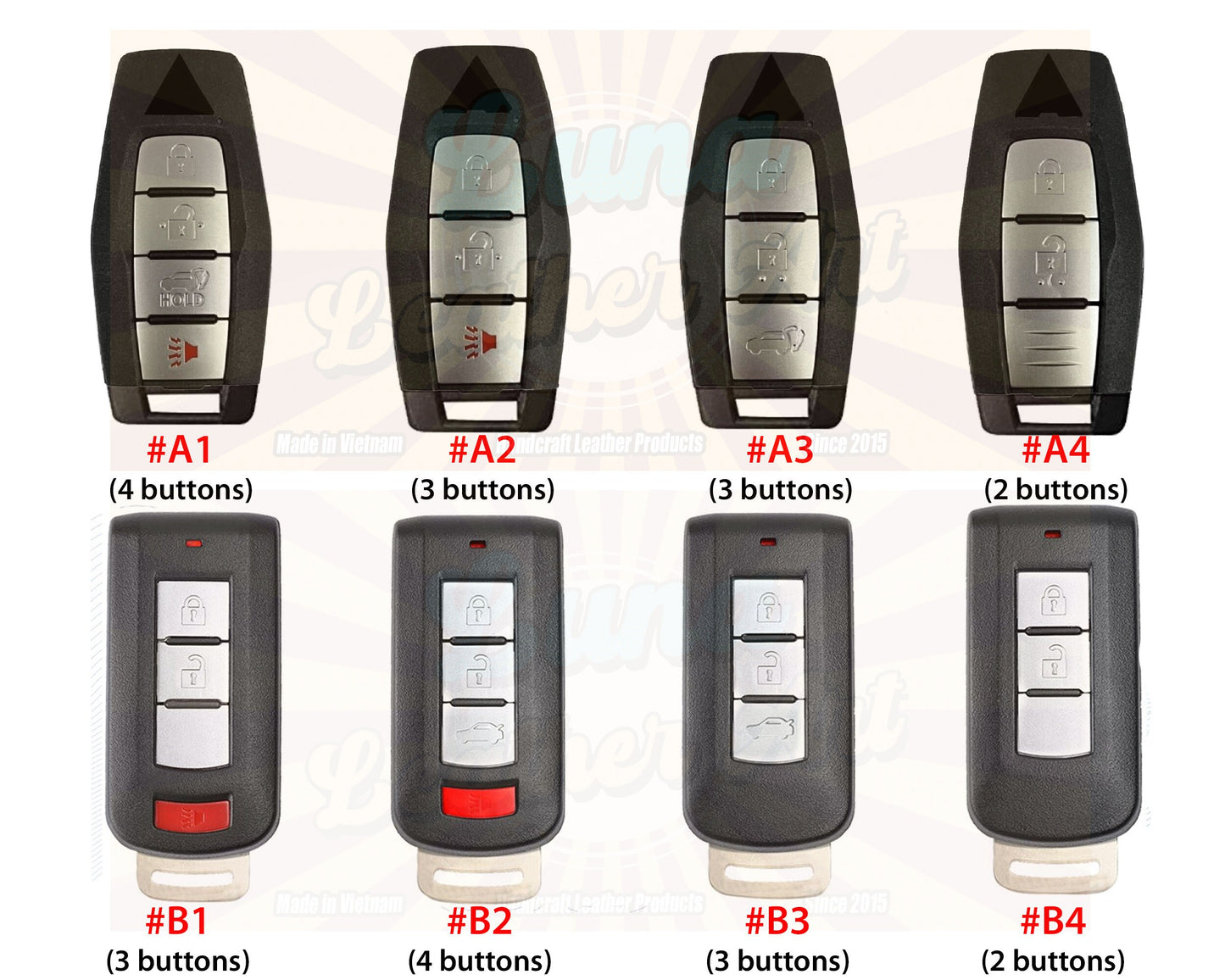 Leather Key Fob Cover for 2023 Outlander 2022 Xpander 2021 Montero Fob Case 2020 Mirage Triton ASX RVR L200 Attrage Remote Keyless Holder