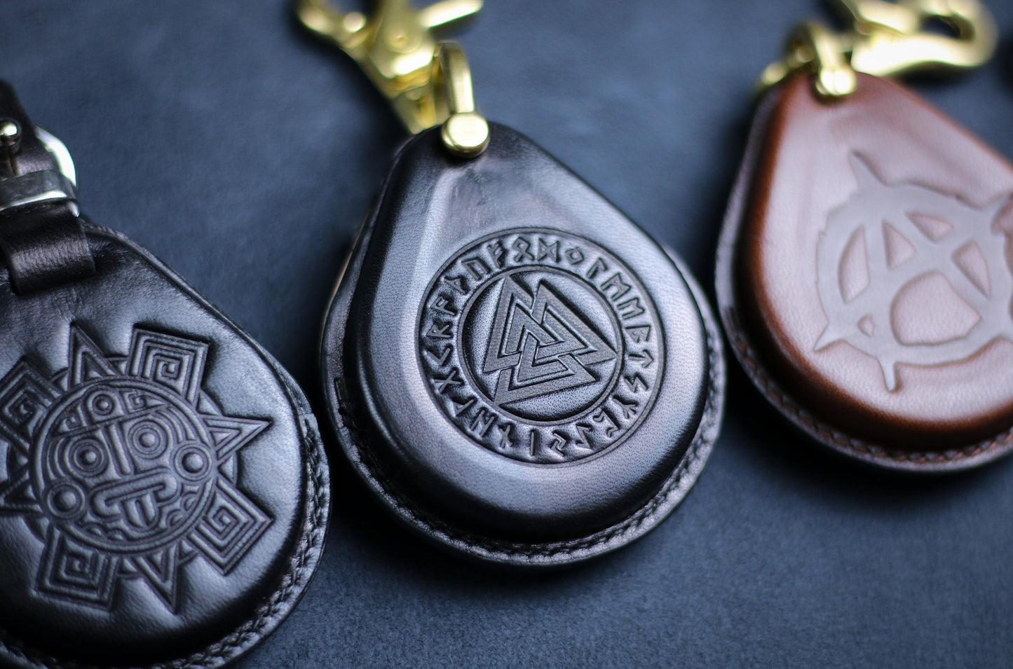 Key Cover For Harley Leather Fob Remote Case Roadster Keychain Handmade Street Rob Viking Skull Aztec Emblems 883 X48 1200 Street Glide